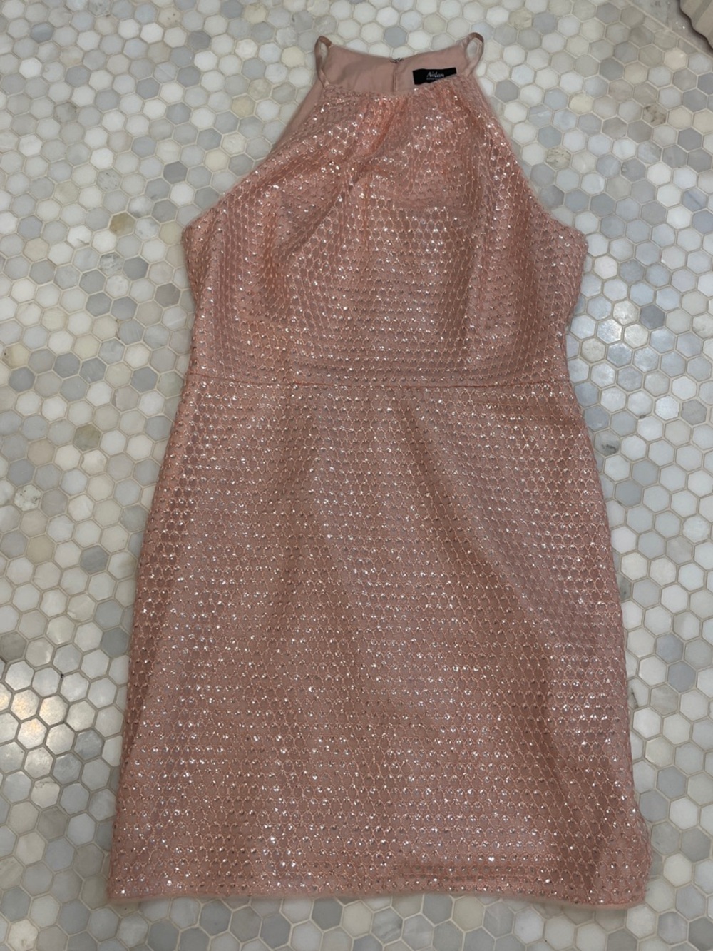 Sleeveless Sequin Halter Dress - Blush Pink